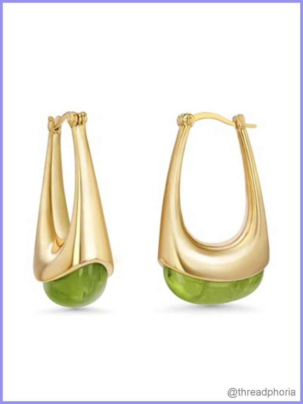 18K Gold Plated Chunky Dangle Hoop Earrings with Resin Gemstone